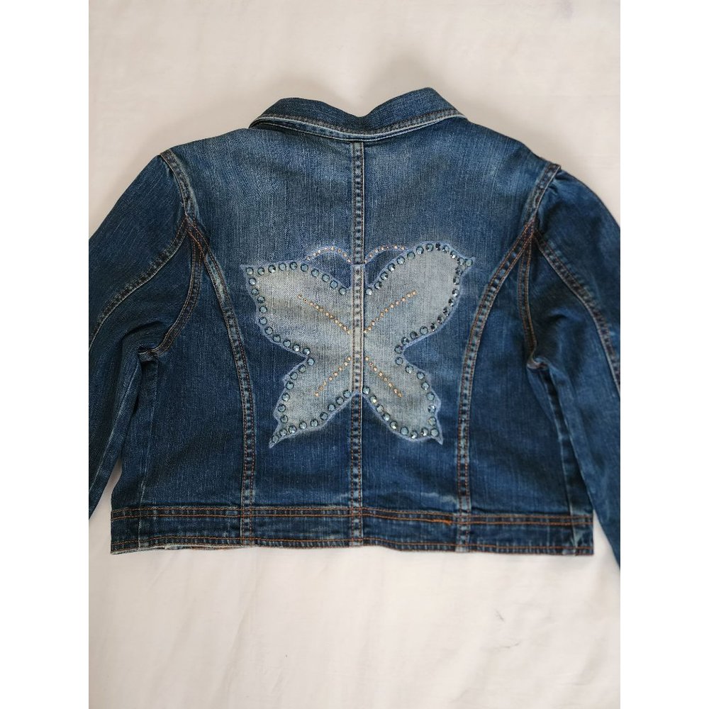 Switch USA Women's Blue Denim Butterfly Design Cropped Jean Jacket Size XL - Picture 4 of 10